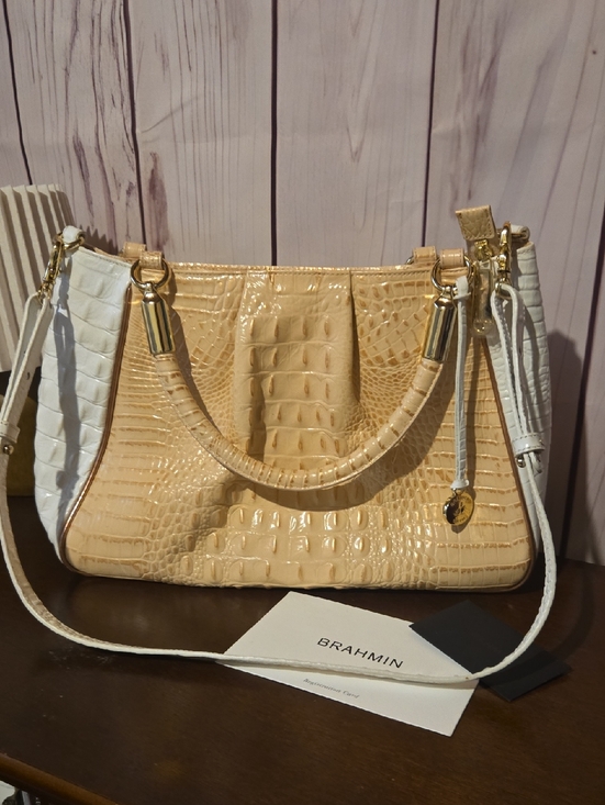 Brahmin Apricot Ruby Crandon Croc-Embossed Shoulder Bag with Gold Hardware